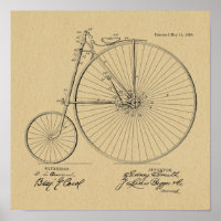 1888 Vintage High Wheeler Bicycle Patent Art Print