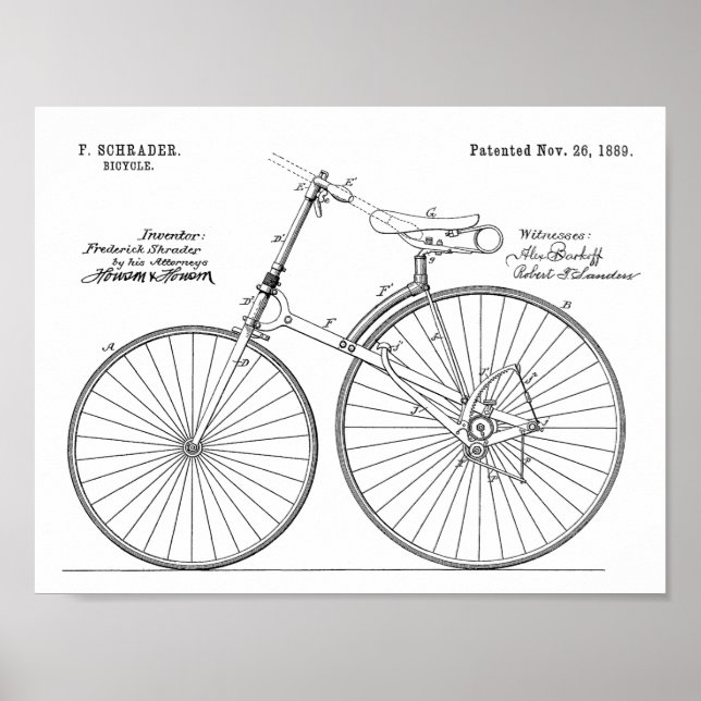 1889 Chainless Bicycle Patent Art Drawing Print (Front)