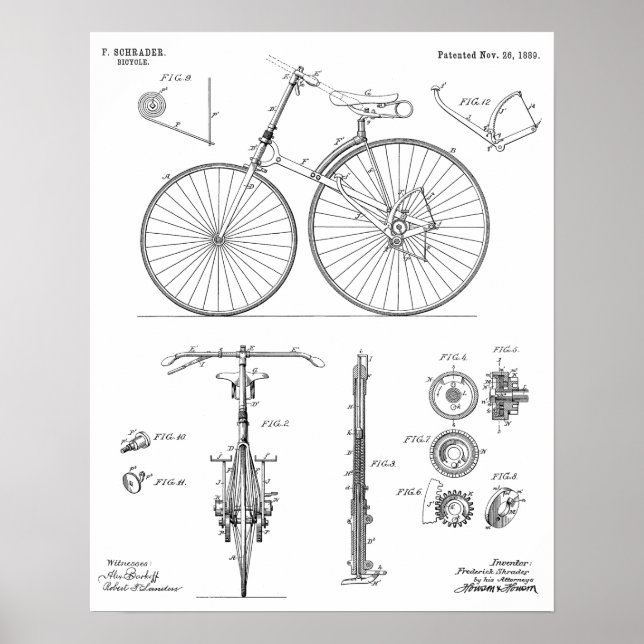 1889 Chainless Bicycle Patent Art Drawing Print (Front)
