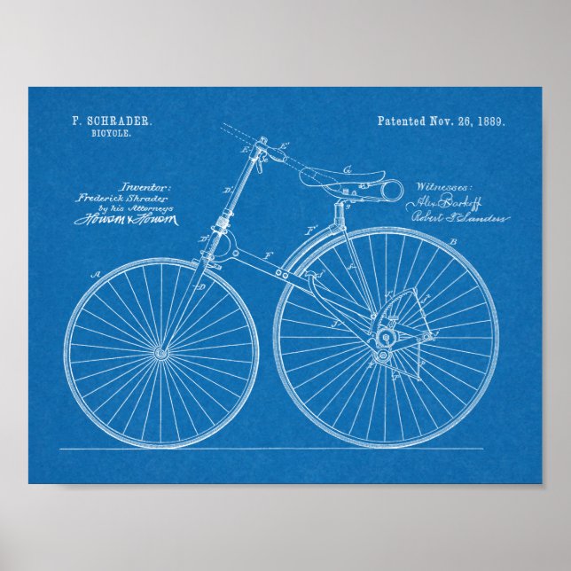 1889 Chainless Bicycle Patent Art Drawing Print (Front)