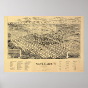 1889 North Yakima, WA Birds Eye View Panoramic Map Poster
