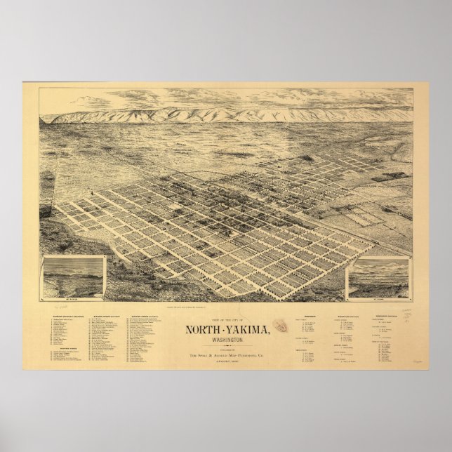 1889 North Yakima, WA Birds Eye View Panoramic Map Poster (Front)