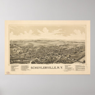 1889 Schuylerville, NY Birds Eye Panoramic Map Poster
