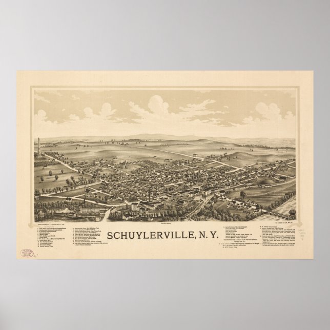 1889 Schuylerville, NY Birds Eye Panoramic Map Poster (Front)