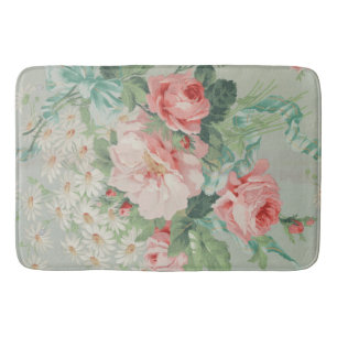 1890 British Vintage Fabric Roses & Daisies Bath Mat