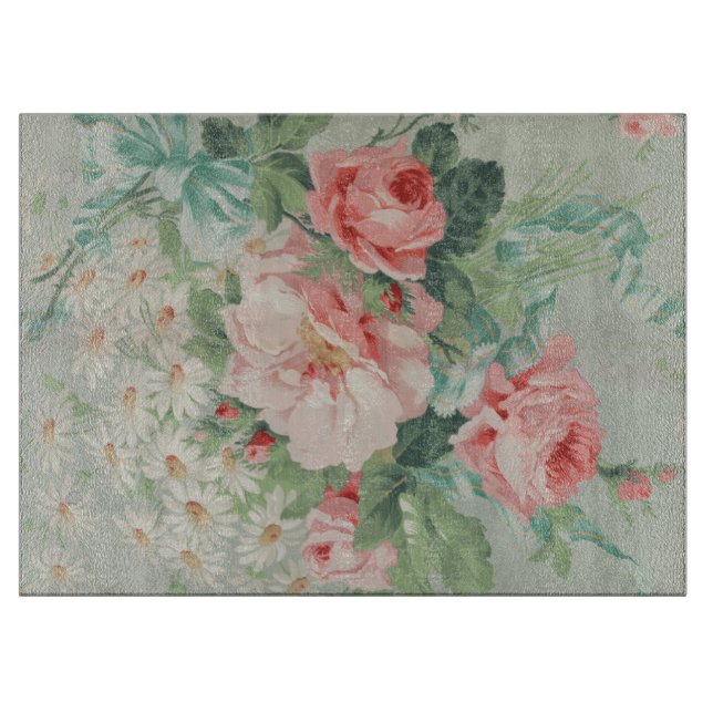 1890 British Vintage Fabric Roses & Daisies  Cutting Board (Front)
