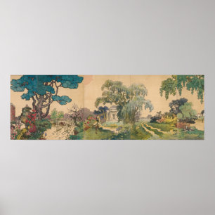 1890 Estate Gardens Birds and Pond Art Poster