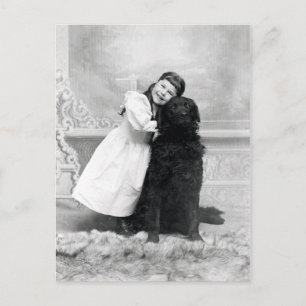 1890 Smiling girl and her Retriever Dog Postcard