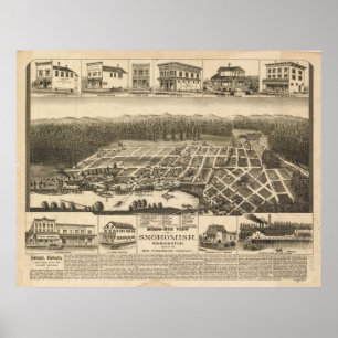 1890 Snohomish, WA Birds Eye View Panoramic Map Poster