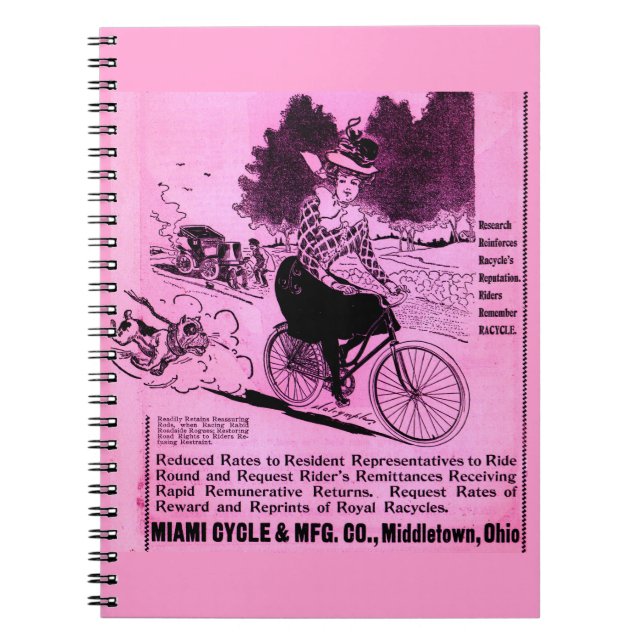 1890s bicycle ad The Racycle Spiral Notebook (Front)