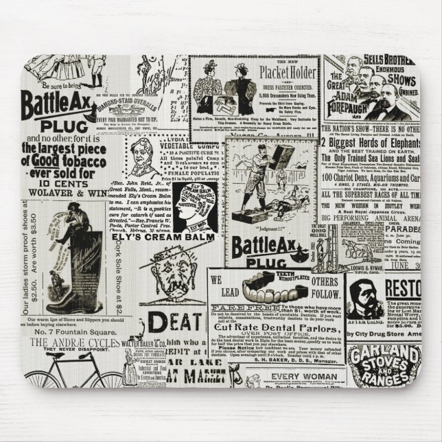 1890's Charming Victorian Newspaper Ads Men Women Mouse Pad (Front)
