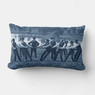 1890's Men Man Tug-O-War Fox River Elgin IL Photo Lumbar Cushion
