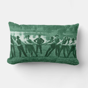 1890's Men Man Tug-O-War Fox River Photo green Lumbar Cushion