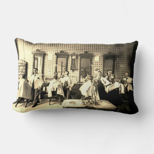 1890's Mens Barber Shop Hair Salon Photograph Lumbar Cushion