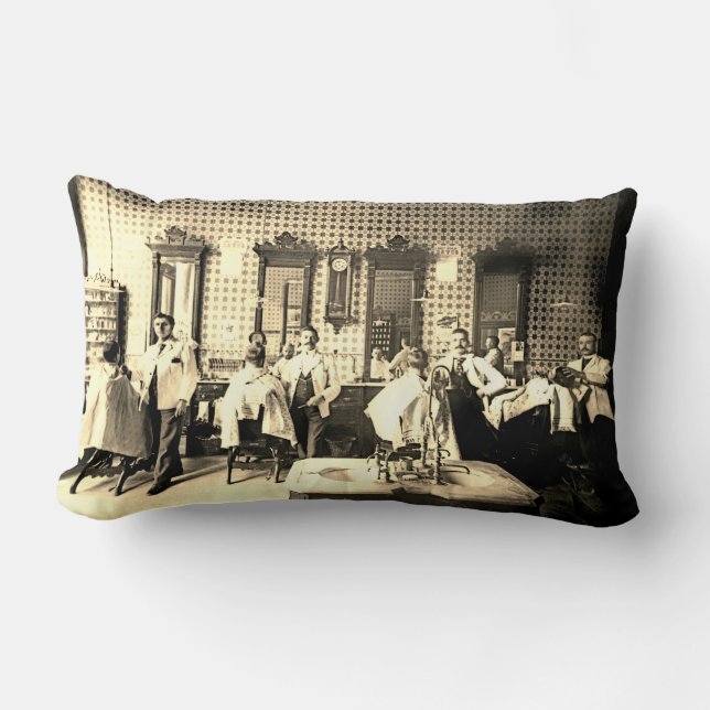 1890's Mens Barber Shop Hair Salon Photograph Lumbar Cushion (Front)