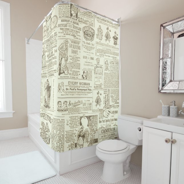1890's Newspaper Ads Victorian Sales Ads SEPIA Shower Curtain (In Situ)