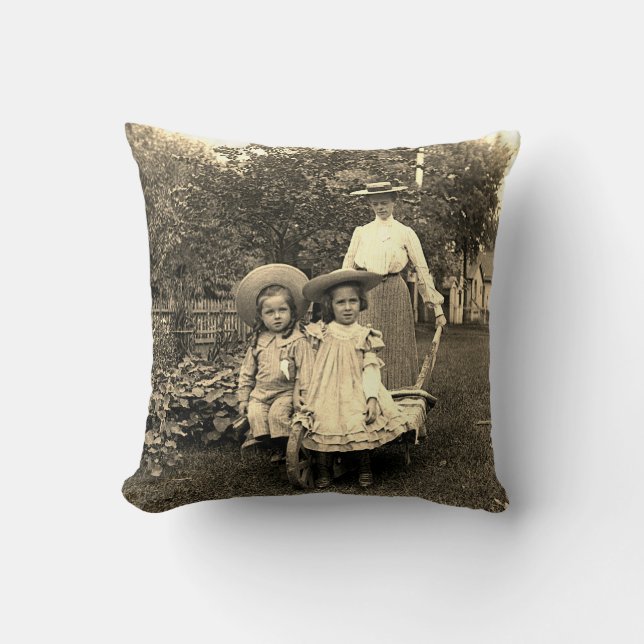 1890's Photo Heirloom Garden Mother Daughters girl Cushion (Front)