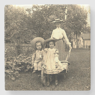 1890's Photo Heirloom Garden Mother Daughters girl Stone Coaster