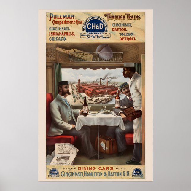 1890s Pullman Train Dining Car Classic Railroad Poster (Front)