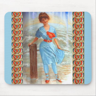 1890s Victorian lady on the beach Mouse Pad