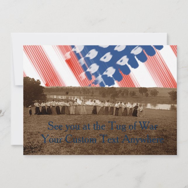 1890's  Women Tug of War Tug-O-War American Flag Invitation (Front)