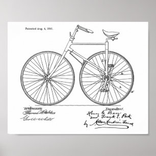 1891 Vintage Bicycle Design Patent Art Print