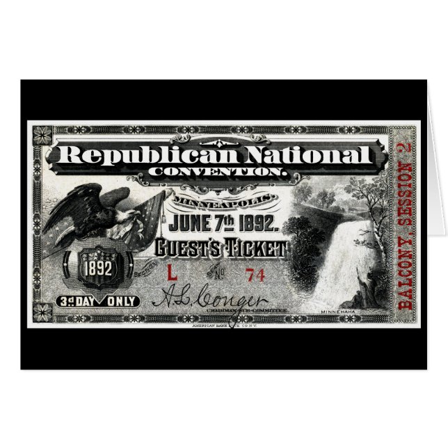 1892 Republican Convention Ticket (Front Horizontal)