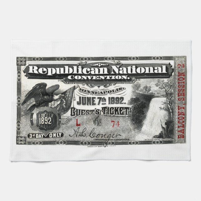 1892 Republican Convention Ticket Tea Towel (Horizontal)