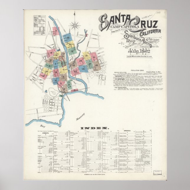 1892 Santa Cruz California map Poster (Front)