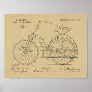 1893 Chainless Bicycle Patent Art Drawing Print