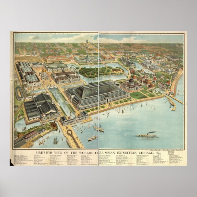 1893 Chicago, IL Birds Eye View Panoramic Map Poster (Front)