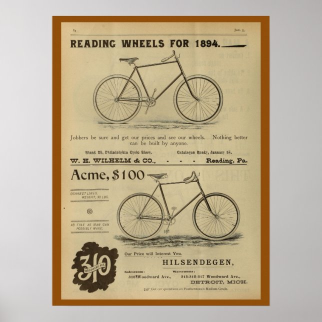1893 Vintage Bicycle Magazine Ad Art Poster (Front)