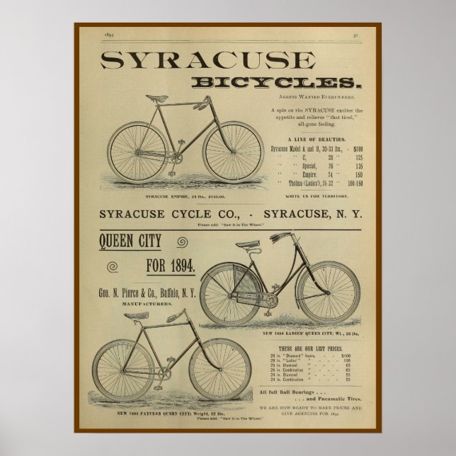 1893 Vintage Bicycle Magazine Ad Art Poster (Front)