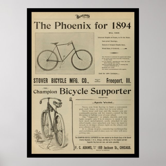 1893 Vintage Bicycle Magazine Ad Art Poster (Front)