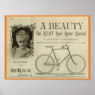 1893 Vintage Bicycle Racer Magazine Ad Art Poster
