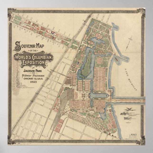 1893 World's Columbian Exposition Map, Chicago, IL Poster (Front)