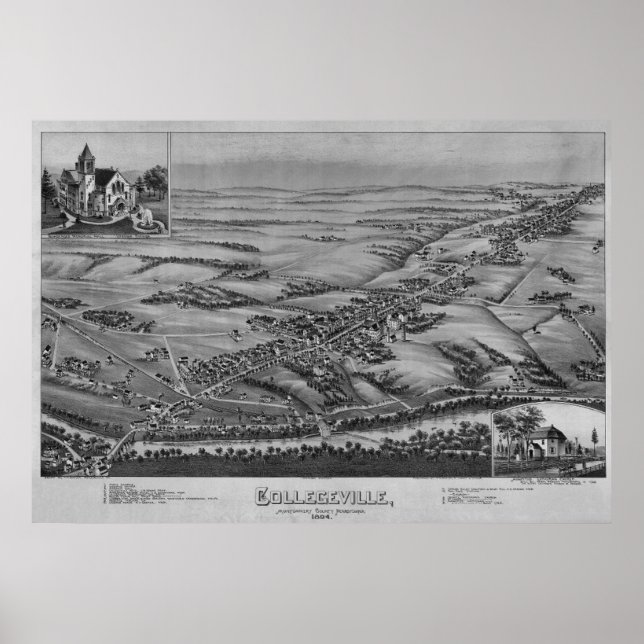 1894 Aerial Map Collegeville PA Pennsylvania Poster (Front)