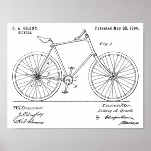 1894 Chainless Shaft Drive Bicycle Patent Print