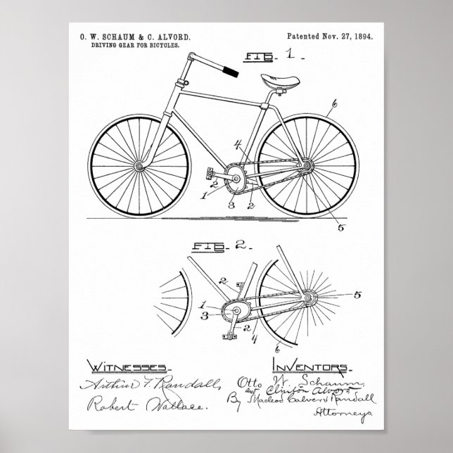 1894 Elliptical Gear Bicycle Design Patent Print (Front)