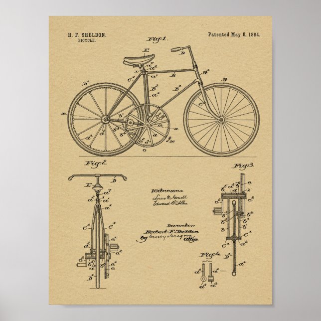 1894 Gear Drive Bicycle Design Patent Art Print (Front)