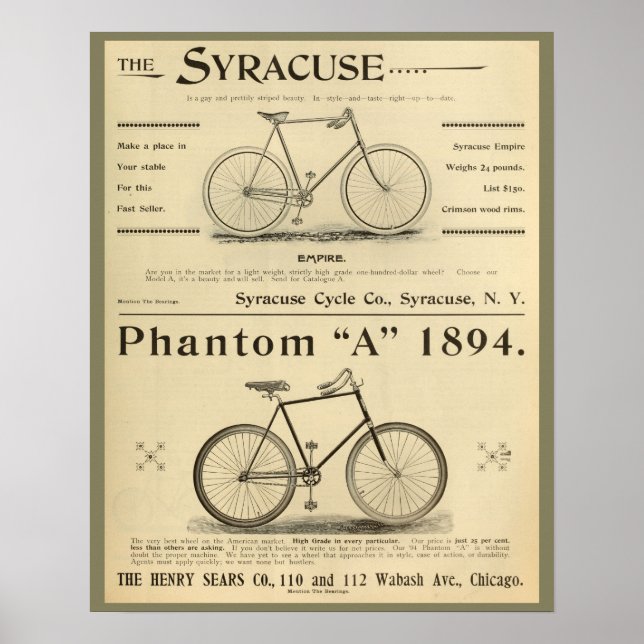 1894 Phantom A Bicycle Ad Art Poster (Front)