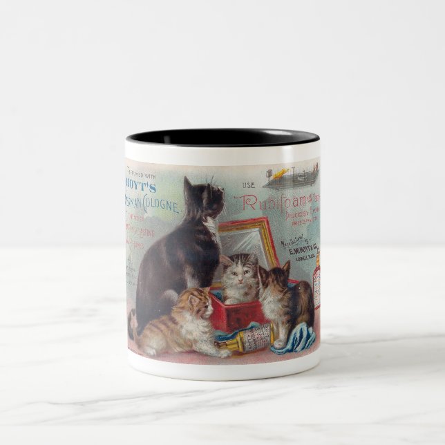 1894 TRADE CARD WITH KITTENS AND CATS Two-Tone COFFEE MUG (Center)