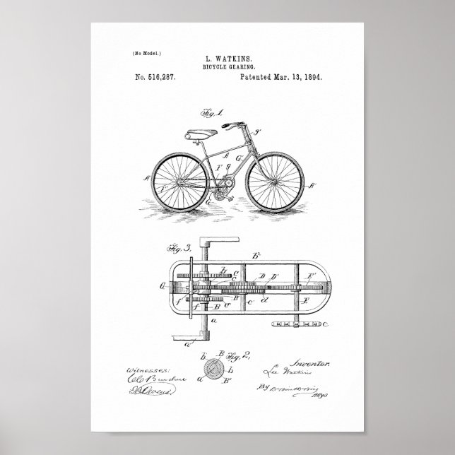 1894 Vintage Bicycle Gears Patent Print Customise (Front)
