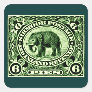 1895 Indian Princely States Elephant Square Sticker