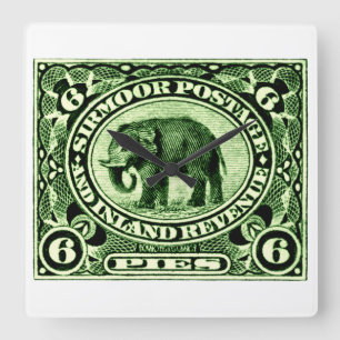 1895 Indian Princely States Elephant Square Wall Clock