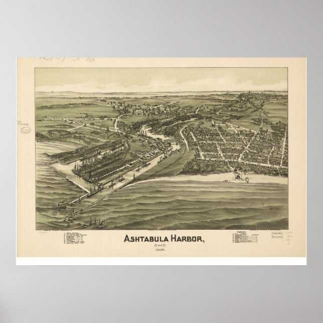 1896 Ashtabula Harbour, OH Birds Eye Panoramic Map Poster (Front)
