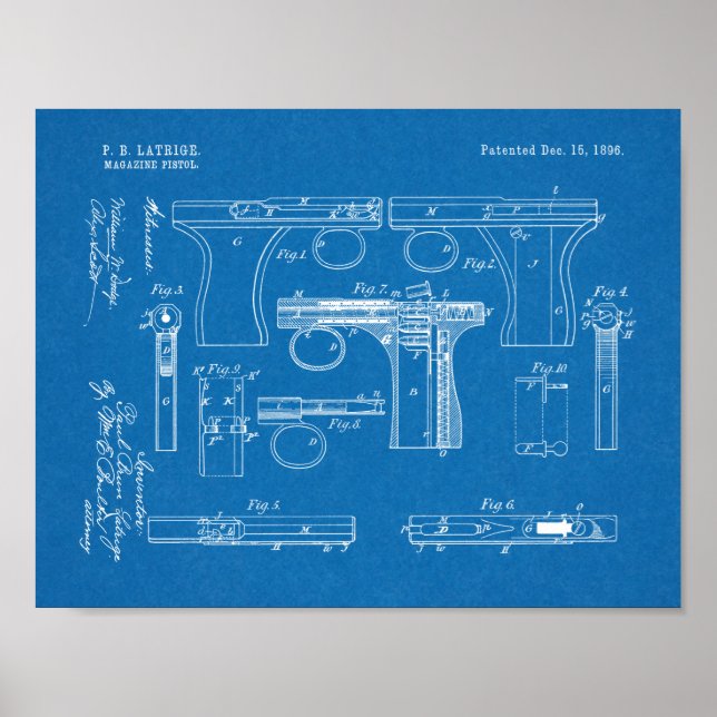 1896 Gun Magazine Patent Art Drawing Print (Front)