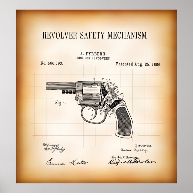 1896 PATENT for REVOLVER SAFETY MECHANISM Poster (Front)
