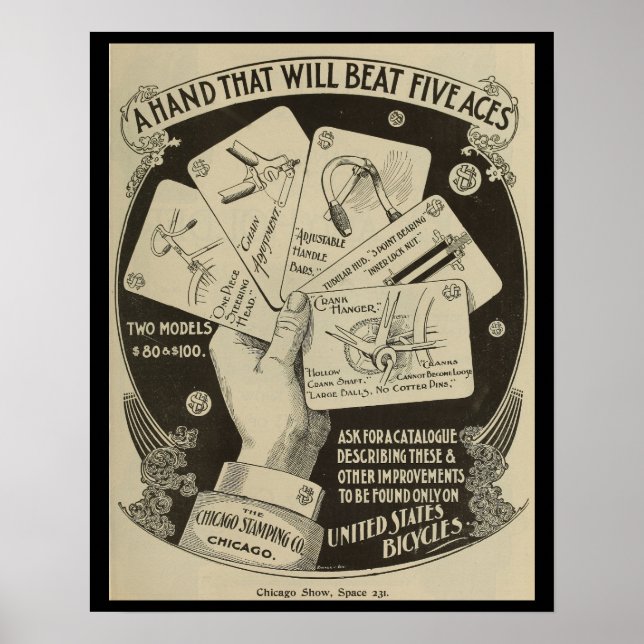 1896 United States Bicycles Ad Art Poster (Front)