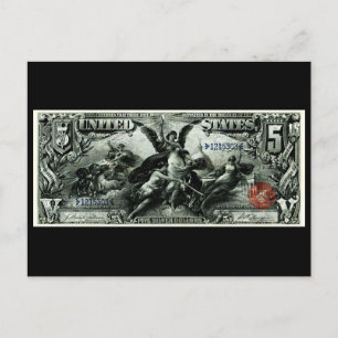 1896 US Five Dollar silver Certificate Postcard